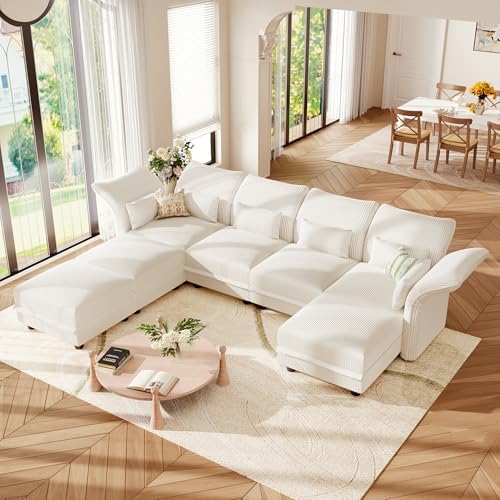 Corduroy Modular Sectional Cloud Couch with Storage, Oversized 7-Seat
