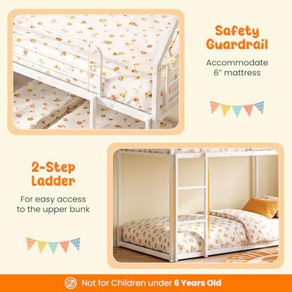 KOTEK Twin Over Twin House Bunk Bed with Slide, White