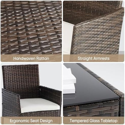 DUMOS 4-Piece Patio Furniture Set Outdoor Wicker Conversation, Brown
