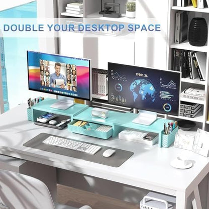 gianotter Dual Monitor Stand Riser With Drawer and 2 Pen Holders