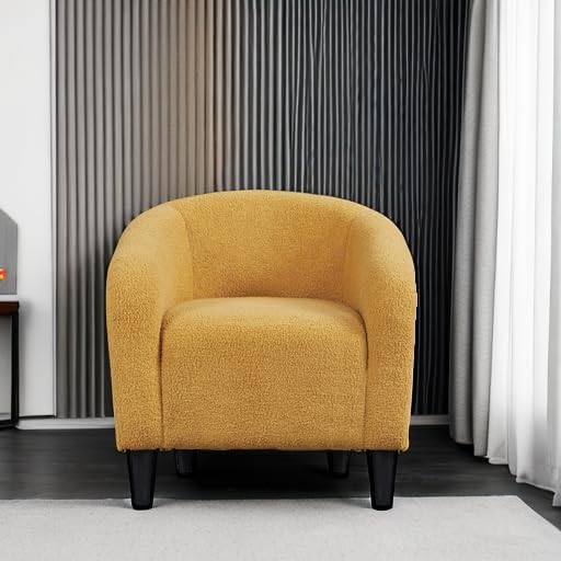 Topeakmart Barrel Chair, Soft Sherpa Accent Chair Side Chair Club Chair Modern Style Deep Seating Barrel Armchair for Living Room Furniture Reading Room Bedroom, Mustard Yellow