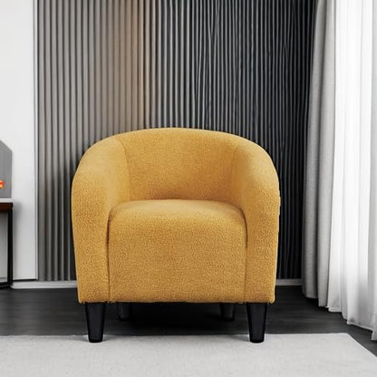 Topeakmart Barrel Chair, Soft Sherpa Accent Chair Side Chair Club Chair Modern Style Deep Seating Barrel Armchair for Living Room Furniture Reading Room Bedroom, Mustard Yellow