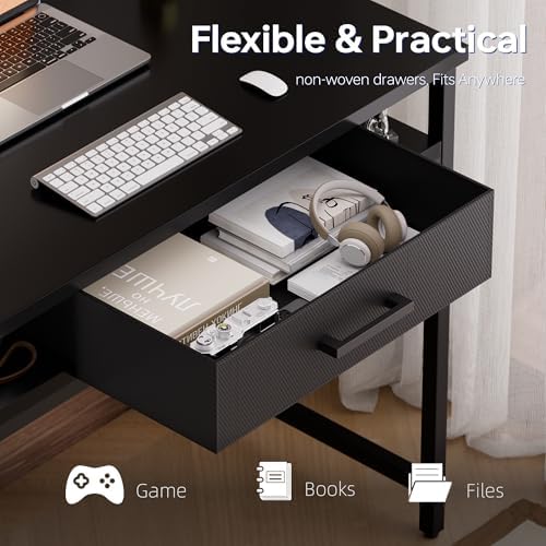 Pamray 32 Inch Small Computer Desk with Drawers for Bedroom Small Spaces