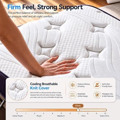 King 12 Inch Hybrid Mattress in a Box, Medium Firm,7-Zone Coils, 80" x 76"