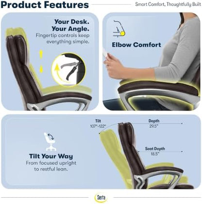 Serta Ergonomic Big and Tall Executive Office Chair Lumbar Support, Leather