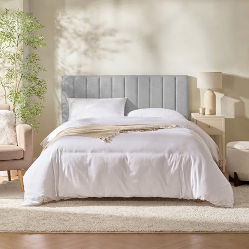 Nestl Upholstered Queen Headboard - Easy Assemble Channel Stitched Headboard Queen Size - Wall Mounted Headboards with 3D Soundproof Wall Panels Peel & Stick Floating Headboards, Silver