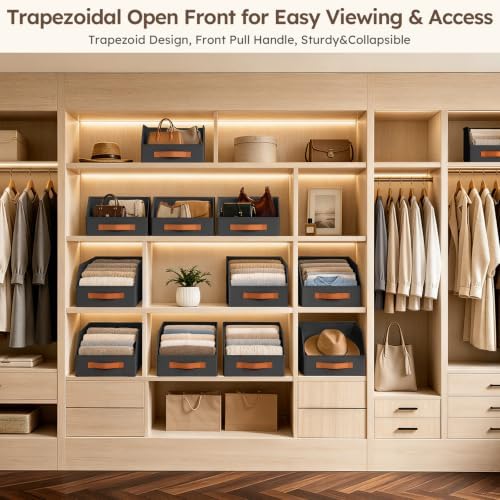 10 Pack Collapsible Bins for Shelves, Closet Organizer, Black