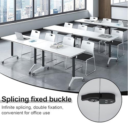 Folding Conference Room Tables with Wheels, White 8Pack Training Tables