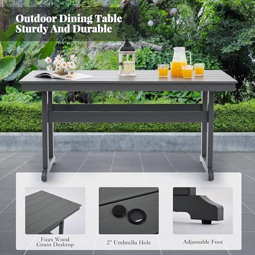 HDPE Outdoor Dining Set,6-Piece Outdoor Table and Chairs Include 4 Dining Chairs and 2 Pcs 62.5" Patio Dining Table with Umbrella Hole (Gray)