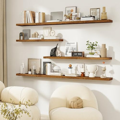 Dreamland Floating Shelves, Rustic Wooden Wall Shelves for Bathroom|Bedroom|Kitchen, Deep Wall Mounted Book Shelf, Wood Storage Display Shelf for Home Decor, 22.5" X 6.7" Set of 2, Brown