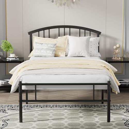 VECELO Twin Size Bed Frame with Headboard and Footboard, Metal Platform Mattress Foundation, Sturdy Steel Slat/No Box Spring Needed/Under Bed Storage/Easy Assembly