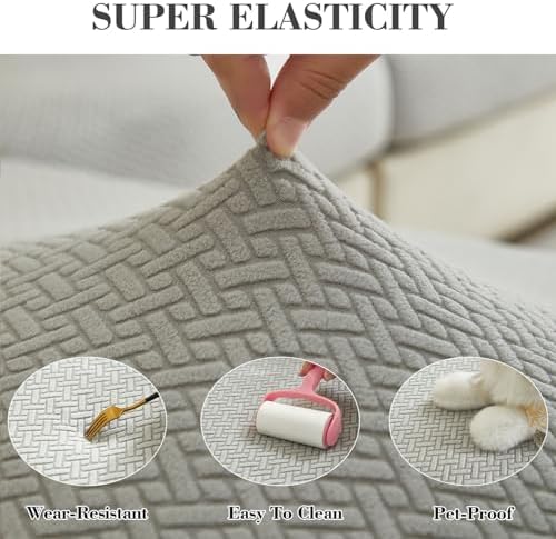 Sofa Covers Couch Covers for Sofa Pet Friendly Couch Cushion Covers Universal Sofa Covers Washable Stretch Slipcovers for Sectional Sofa (Texture Light Gray,Chaise Cover)