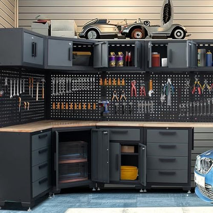 15-Piece Corner Garage Storage Cabinet System - Corner Workshop Set