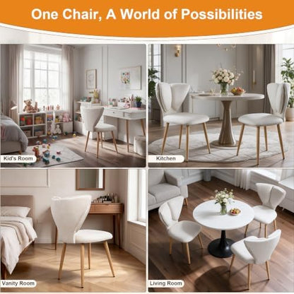 Lightdot Farmhouse Dining Chairs Set of 2, Mid Century Modern Curved Backrest Kitchen Side Chairs Butterfly Accent Chairs, Beige