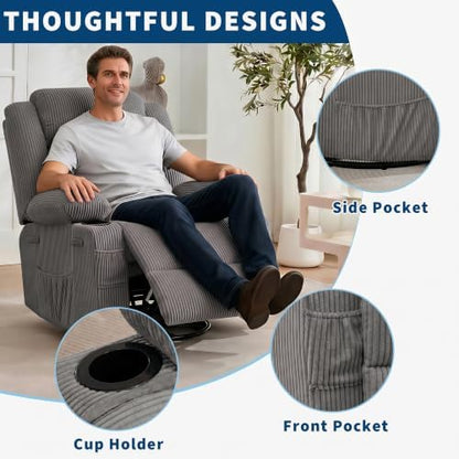 Rocking Recliner Chair For Adults Swivel Recliner Rocker Manual Corduroy