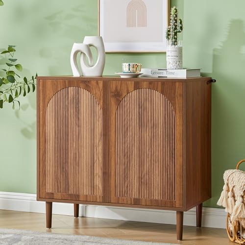 31.5” Walnut Sideboard Buffet Cabinet with Storage Set of 3