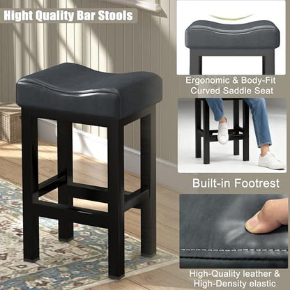 Bar Stools Set of 2, 30 Inch Counter Height BarStools for Kitchen Island, Faux Leather Thick Saddle Seats & Heavy Duty Metal Base, Easy Assembly (Gray,30 inch)