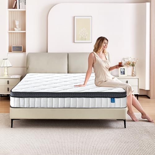 12 Inch Queen Mattress, Hybrid Memory Foam & Pocket Coil, White