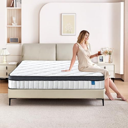 12 Inch Queen Mattress, Hybrid Memory Foam & Pocket Coil, White