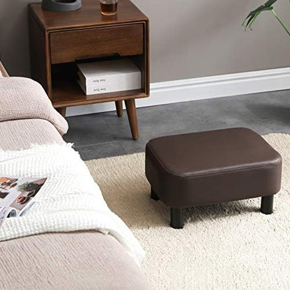 IBUYKE Small Footstool Ottoman, PU Faux Leather Footrest, Brown RF-BD209