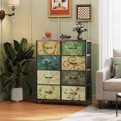 WLIVE 8 Drawer Fabric Dresser for Bedroom, Tall Storage Tower, Floral