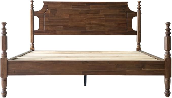 Solid Wood King SizePlatform Bed Frame with Headboard & Footboard, Center Metal Legs, 12 Sturdy Slats Base, Easy Assembly, No Box Spring Needed, Anti-Noise & Slip-Free, Walnut Finish, ROK-37