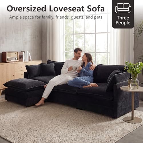 GNIXUU 112" Black Modular L Shaped Cloud Sectional Couches for Living Room
