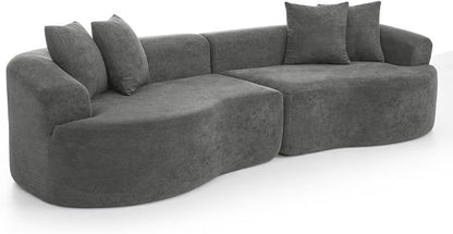 Curved Boneless Sofa Couches 4-Seat Tight Backrest Couch for Living Room Bedroom, Boneless Cloud Sofa with 4 Pillows, Floor Sofa in A Box No Assembly Required