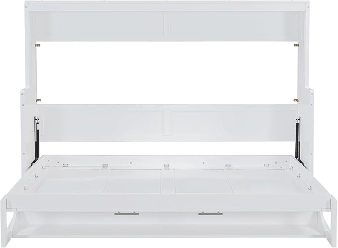 Virubi Full Horizontal Murphy Bed with Desk,Solid Wood Folding Hideaway Murphy Wall Bed for Adult,Guest Room (White,Full)