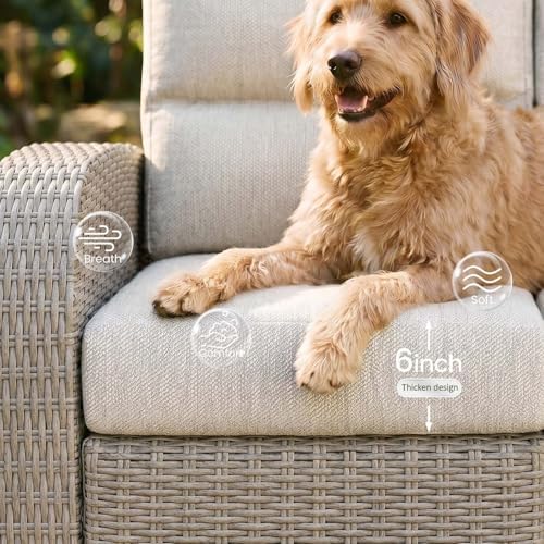 LayinSun Oversized 2 Pieces Wicker Outdoor Recliner Loveseat with Adjustable Backrest & Footrest, Patio Reclining Lounge Sofa