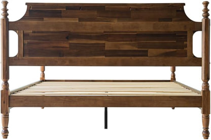 Solid Wood King SizePlatform Bed Frame with Headboard & Footboard, Center Metal Legs, 12 Sturdy Slats Base, Easy Assembly, No Box Spring Needed, Anti-Noise & Slip-Free, Walnut Finish, ROK-37