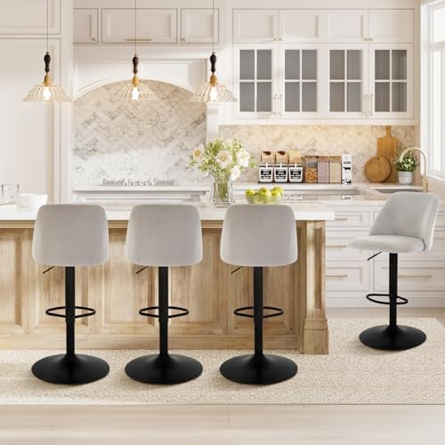 COLAMY Bar Stools Set of 6, Modern Swivel Bar Chairs, Adjustable Upholstered Barstools Counter Height with Full Backrest for Bar, Dining Room, Kitchen Island, Grey