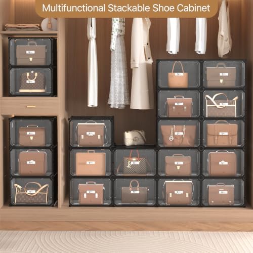 Black 6 Tier Modular Shoe Storage Cabinet with Magnetic Doors