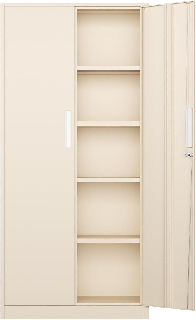 Bonusall 72" Metal Garage Storage Cabinet, 2 Locking Doors & 4 Adjustable Shelves Tall Storage, Heavy Duty Steel Tool Cabinet for Home, Office, Warehouse, School -Warm Gray