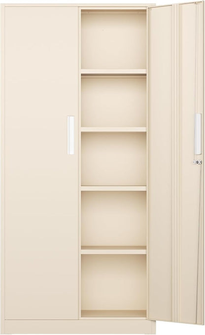 Bonusall 72" Metal Garage Storage Cabinet, 2 Locking Doors & 4 Adjustable Shelves Tall Storage, Heavy Duty Steel Tool Cabinet for Home, Office, Warehouse, School -Warm Gray