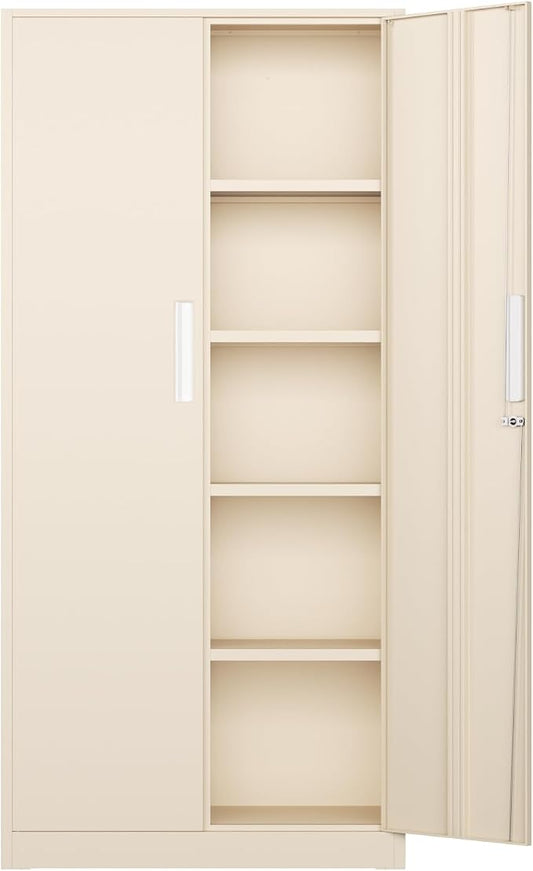 Bonusall 72" Metal Garage Storage Cabinet, 2 Locking Doors & 4 Adjustable Shelves Tall Storage, Heavy Duty Steel Tool Cabinet for Home, Office, Warehouse, School -Warm Gray