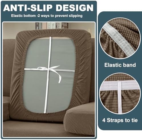 Seat Cushion Cover and Back Covers for Corner Sofa Stretch Jacquard, Non Slip L Shaped Sofa Slipcover with Storage Ottoman, Sectional Couch Cover for Chaise Lounge (Khaki,Ottoman 20 x 20 x 18”)