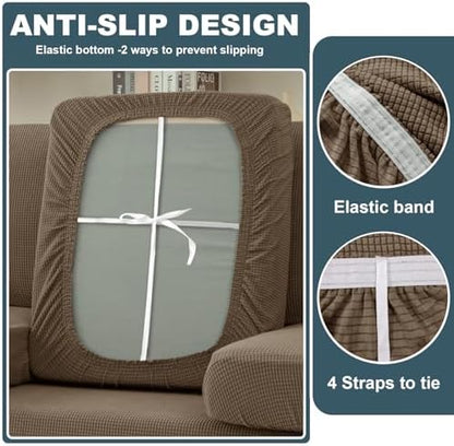 UNBBRRL Seat Cushion Cover and Back Covers for Corner Sofa Stretch Jacquard, Non Slip L Shaped Sofa Slipcover with Storage Ottoman, Sectional Couch Cover for Chaise Lounge (Khaki,Armrest Cover x 2)