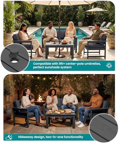 SERWALL 4 Pieces HDPE Outdoor Conversation Sofa Set with Cushions