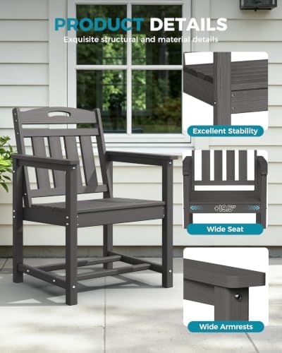 Ciokea HDPE Outdoor Patio Dining Chairs, All-Weather Furniture, Grey
