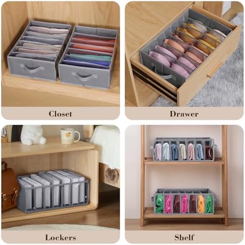 Upgraded Underwear Drawer Organizer Sock Organizer, Grey, 3 Pack