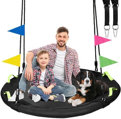 48 Inch Tree Swing, Larger Saucer Flying Swing for Outdoor Backyard, Black