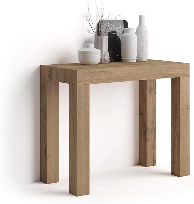 Mobili Fiver, First, Extendable Console Table 17.7(120) x35.4 in, Rustic Oak, for 4-14 People, Space-Saving Dining Table, Italian Furniture
