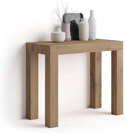 Mobili Fiver, First, Extendable Console Table 17.7(120) x35.4 in, Rustic Oak, for 4-14 People, Space-Saving Dining Table, Italian Furniture