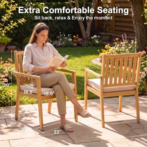 7-Piece Acacia All-Weather Outdoor Patio Table and Chairs with Round Table