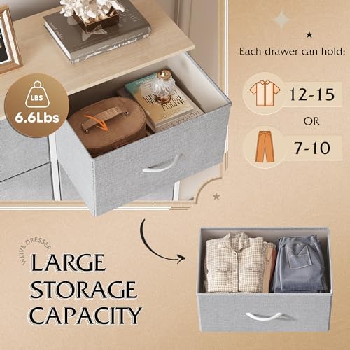 WLIVE 8 Drawer Fabric Dresser for Bedroom, Tall Storage Tower, Light Grey