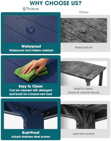 THOEOE Outdoor Dining Table, Rectangular Dining Table for 5-7 Navy Blue