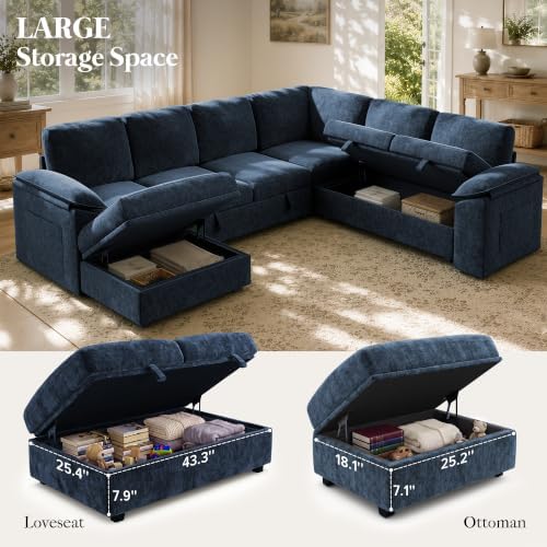 Modular Sectional Sleeper Sofa with Pull Out Bed, U Shape Couch