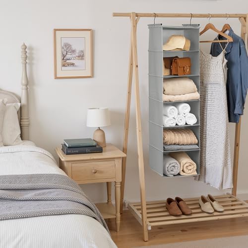 GRANNY SAYS 6-Shelf Hanging Closet Organizer, Foldable Storage, Ash Gray