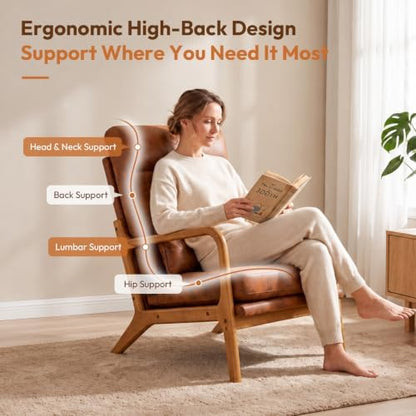 Bonnlo High Back Microfiber Rustic Accent Chairs Set of 2, Upholstered Mid Century Modern Lounge Chairs Reading Chairs Side Sitting Chair Farmhouse Armchairs for Living Room, Bedroom, Guest Room